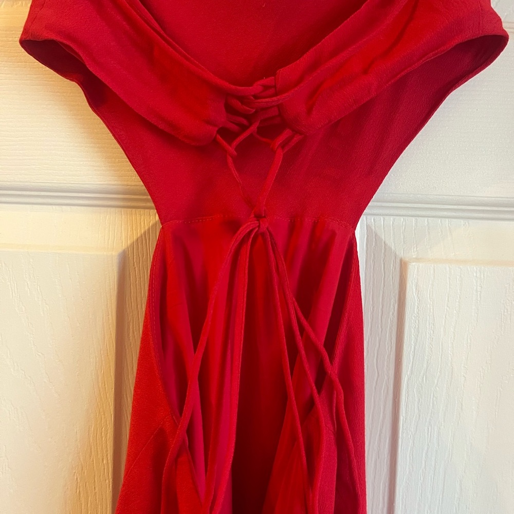 Red Backless Cowl Neck Dress w/ Side Slits - Picture 7 of 10